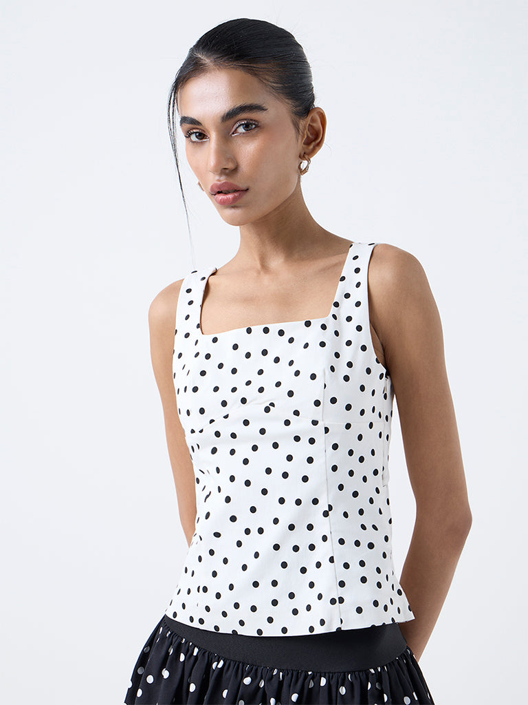Nuon White Polka-Dot Top