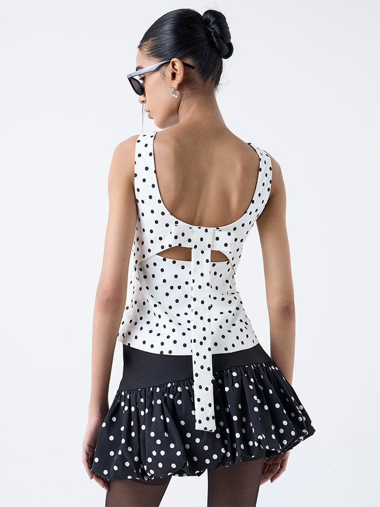Nuon White Polka-Dot Top