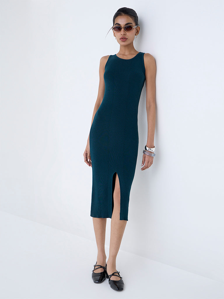 Buy Nuon Teal Ribbed Cotton Bodycon Dress from Westside Buy Nuon Teal Ribbed Cotton Bodycon Dress from Westside