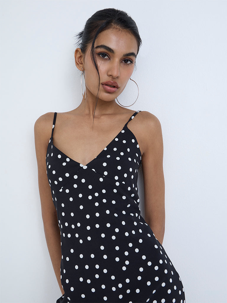 Nuon Black Polka Dotted Straight Dress