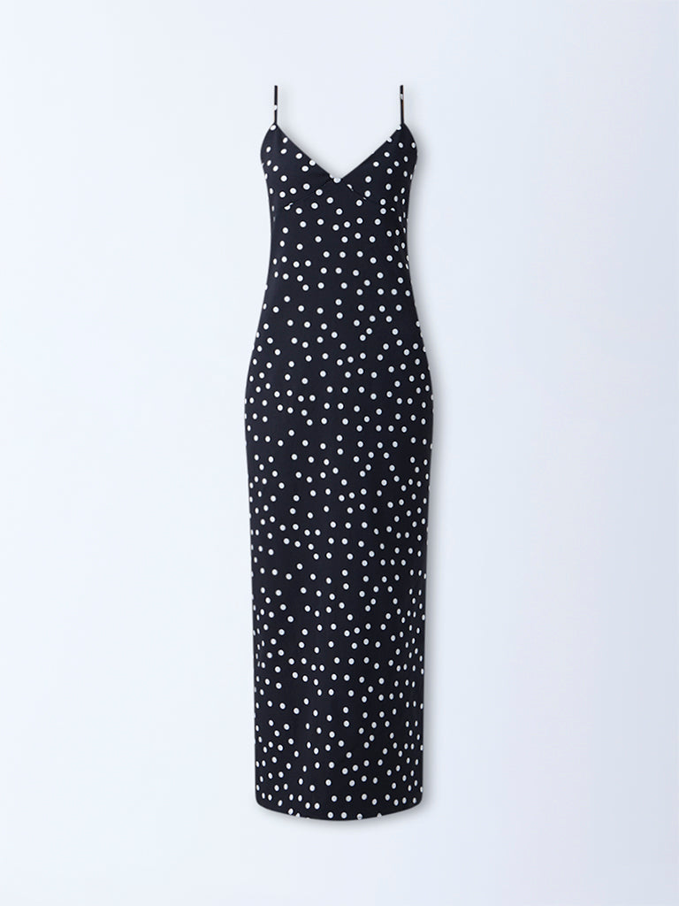 Nuon Black Polka Dotted Straight Dress