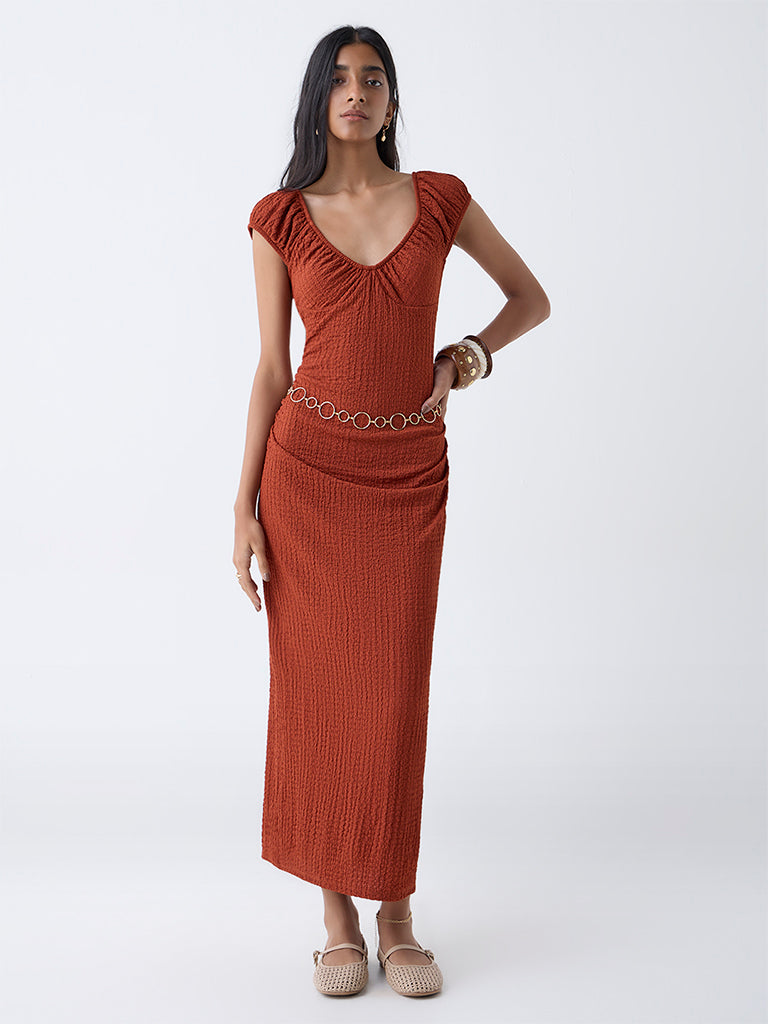 Nuon Rust Crinkled Bodycon Dress