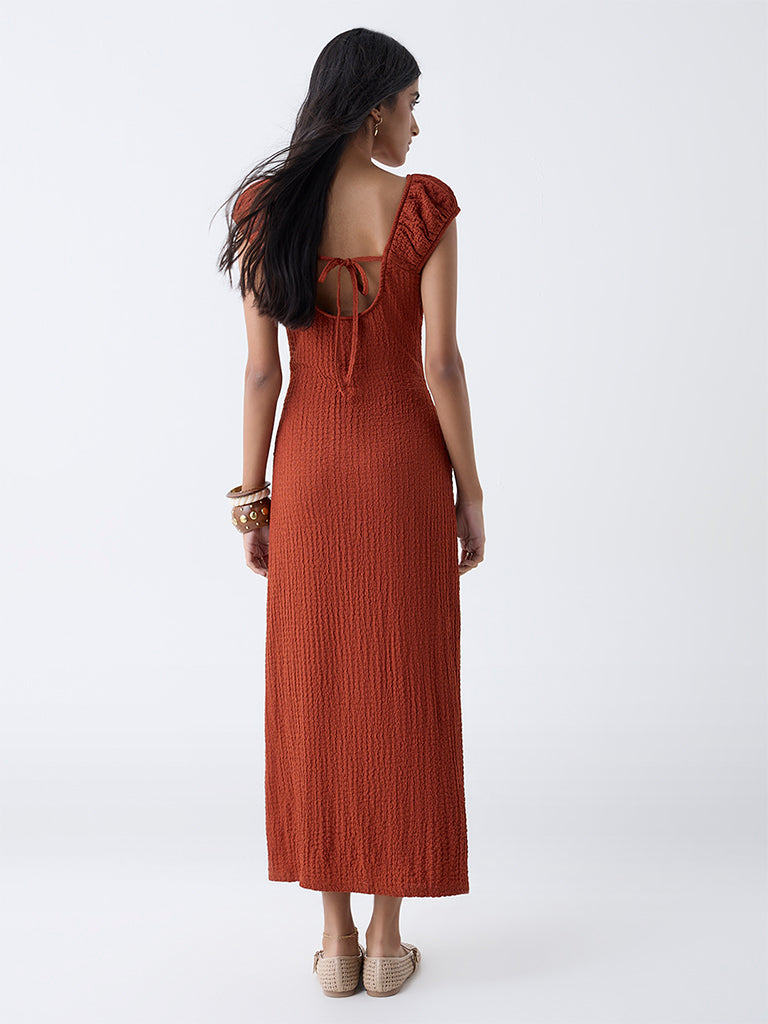 Nuon Rust Crinkled Bodycon Dress