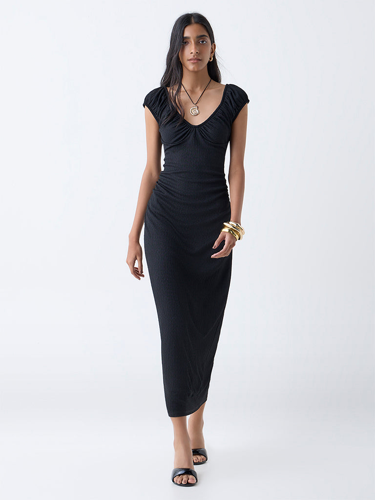 Nuon Black Crinkled Bodycon Dress