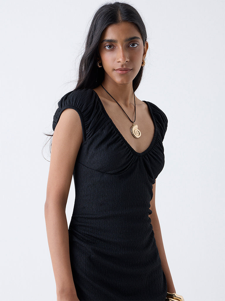 Nuon Black Crinkled Bodycon Dress