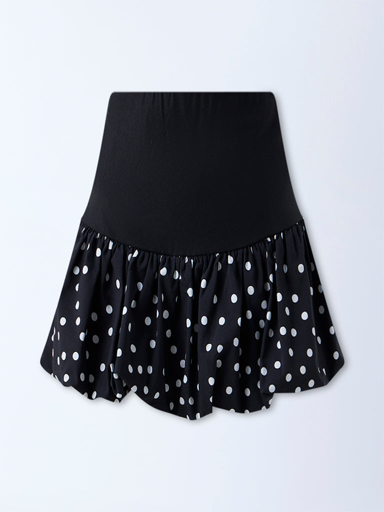 Nuon Black Polka Dotted High-Rise Skirt