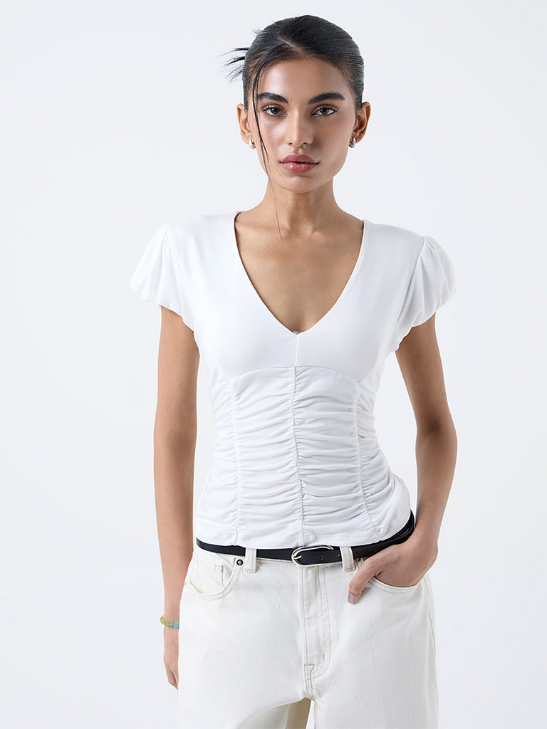 Nuon White Ruched Top