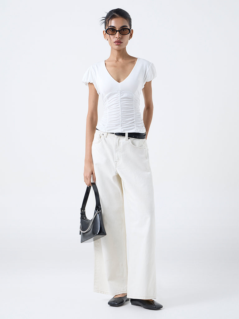 Nuon White Ruched Top