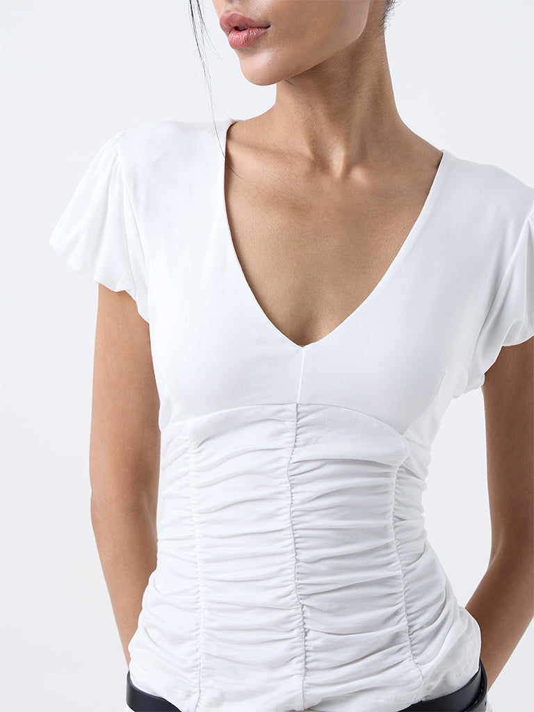 Nuon White Ruched Top