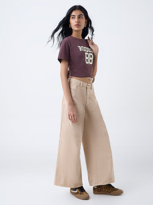 Nuon Dark Brown Printed Cotton T-Shirt