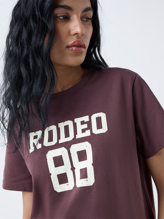 Nuon Dark Brown Printed Cotton T-Shirt