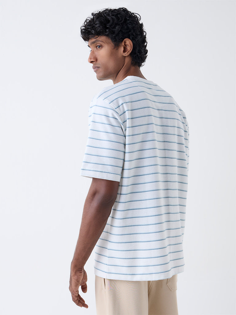 WES Lounge White Striped Relaxed-Fit Cotton-Blend T-Shirt