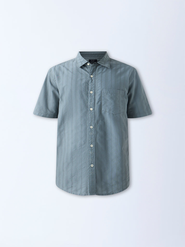 WES Casuals Sage Self-Striped Relaxed-Fit Cotton Shirt