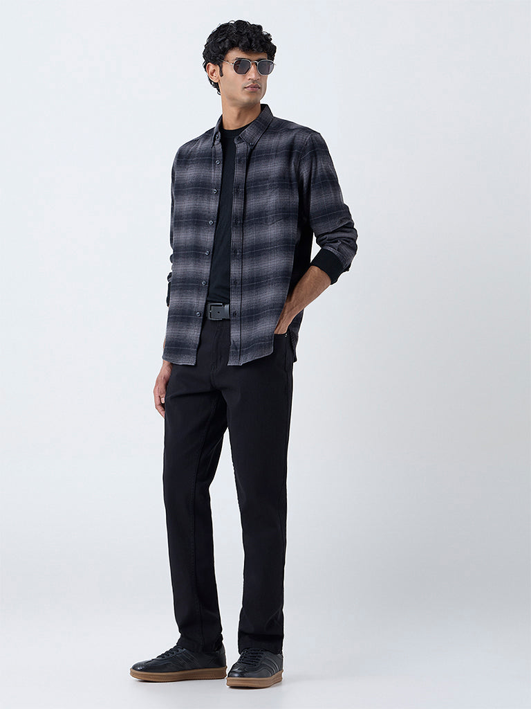 WES Casuals Grey Checks Relaxed-Fit Cotton-Blend Shirt