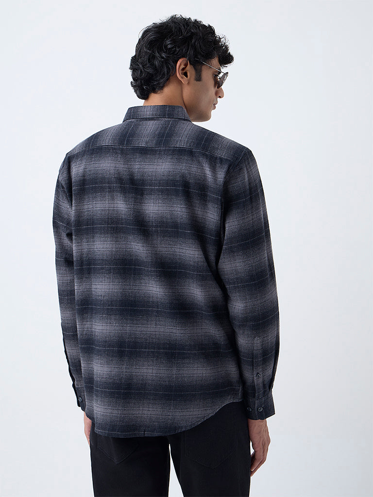 WES Casuals Grey Checks Relaxed-Fit Cotton-Blend Shirt