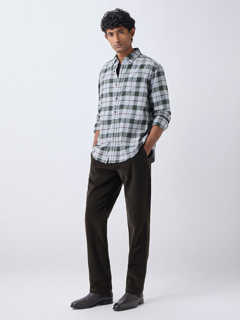 WES Casuals Grey Checks Design Relaxed-Fit Cotton-Blend Shirt