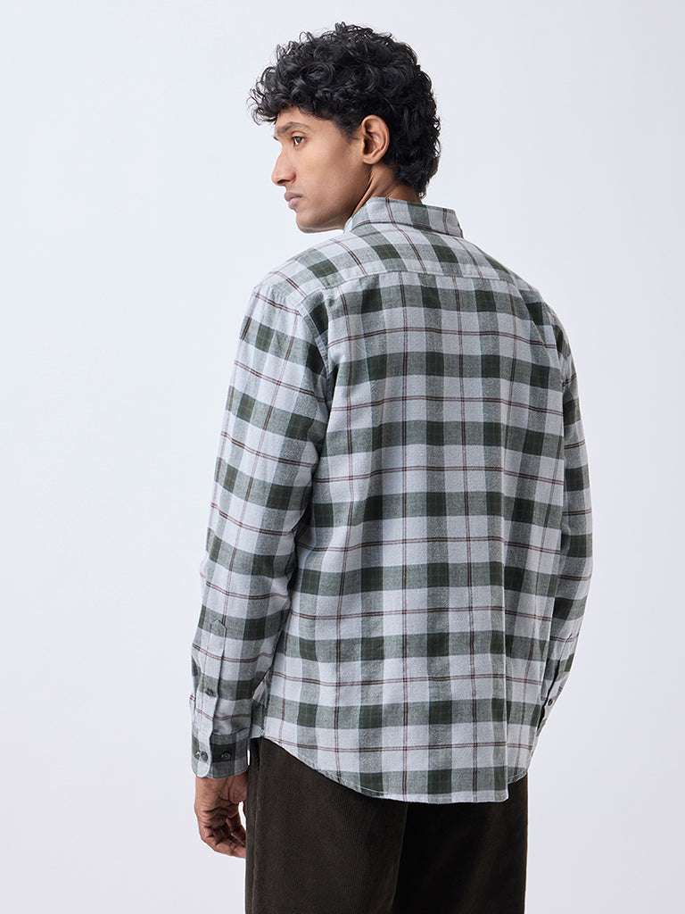 WES Casuals Grey Checks Design Relaxed-Fit Cotton-Blend Shirt