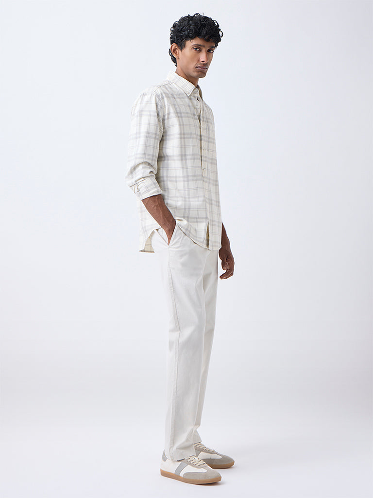 WES Casuals Off-White Checkered Relaxed-Fit Cotton-Blend Shirt