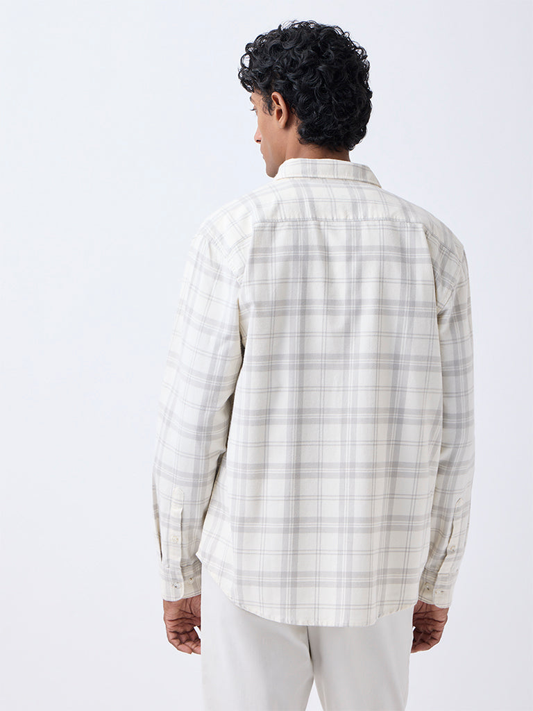 WES Casuals Off-White Checkered Relaxed-Fit Cotton-Blend Shirt