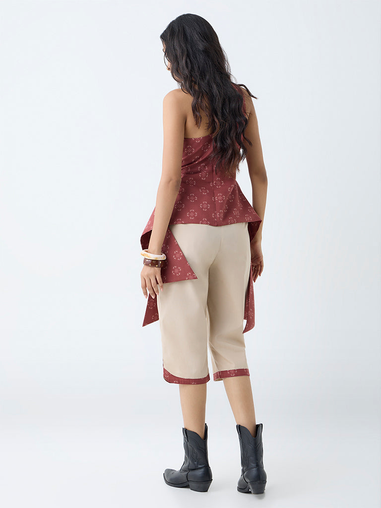 Bombay Paisley Beige Cotton Capris