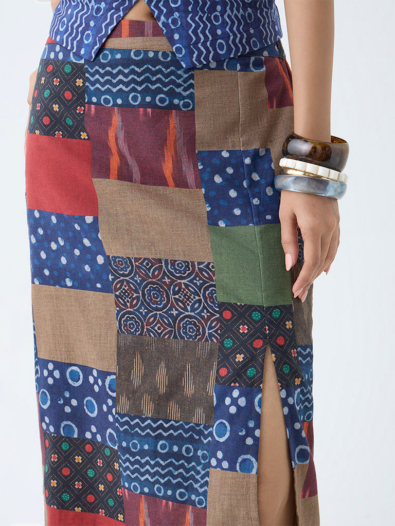 Bombay Paisley Multicolour Patchwork Design Cotton Skirt