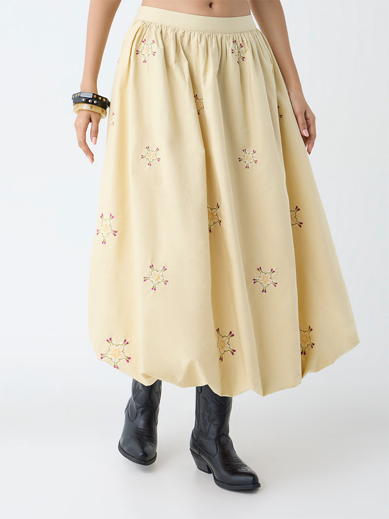 Bombay Paisley Beige Embroidered Cotton Bubble Skirt