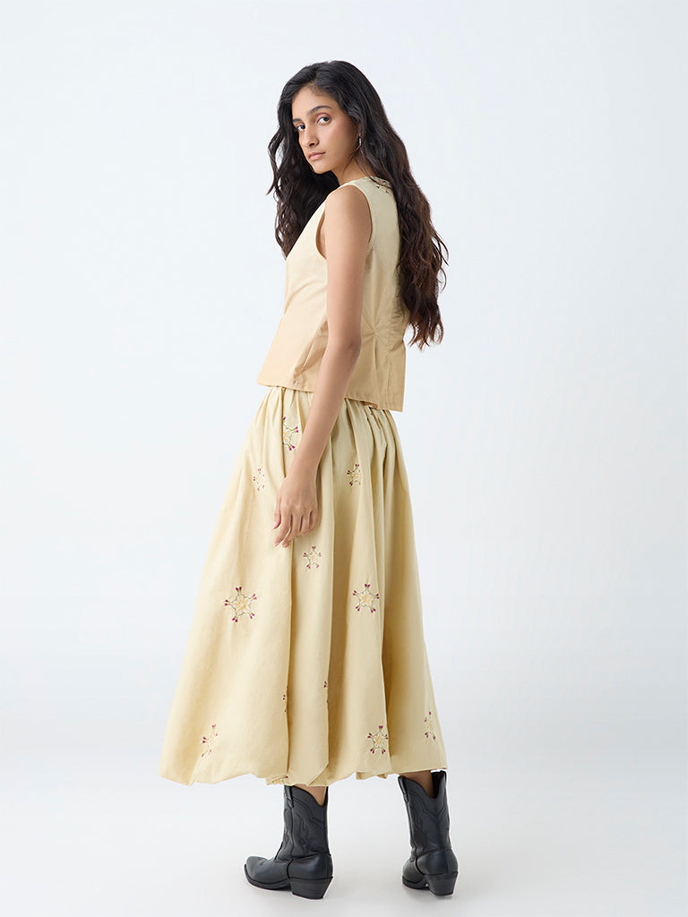 Bombay Paisley Beige Embroidered Cotton Bubble Skirt