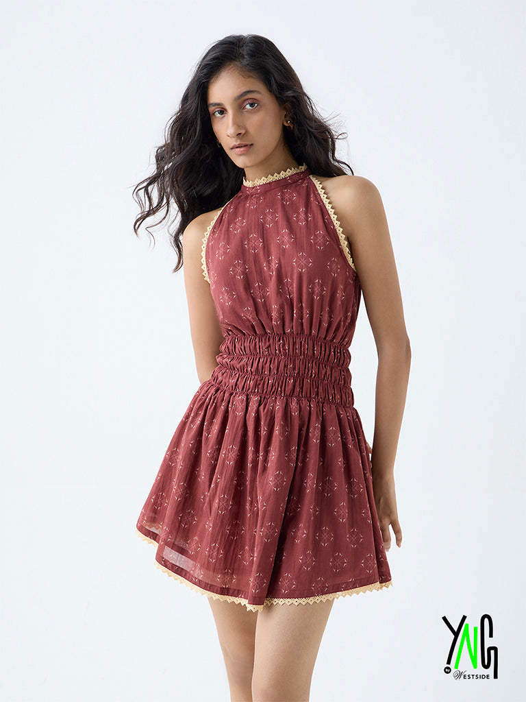 Bombay Paisley Red Printed Halter-Neck Cotton A-Line Dress