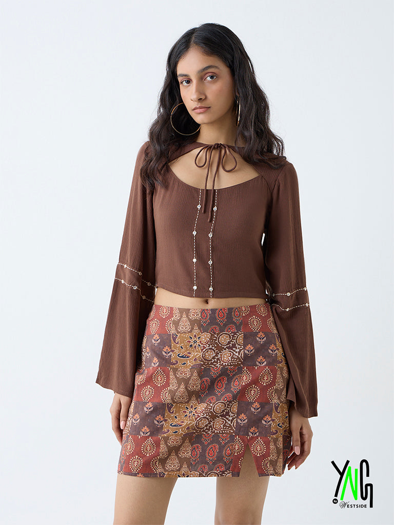 Bombay Paisley Brown Cut-Out Detailed Top