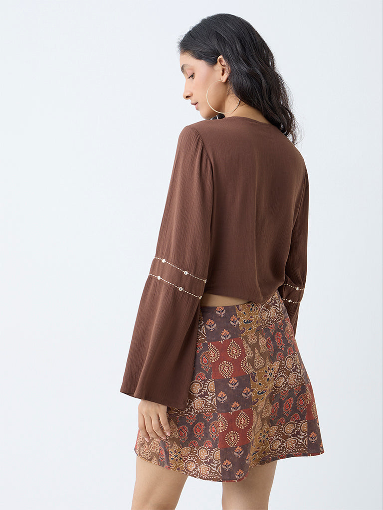 Bombay Paisley Brown Cut-Out Detailed Top