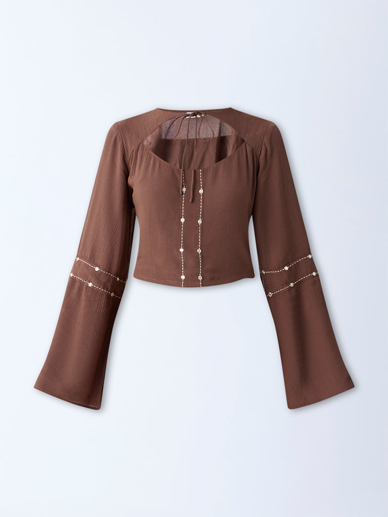 Bombay Paisley Brown Cut-Out Detailed Top