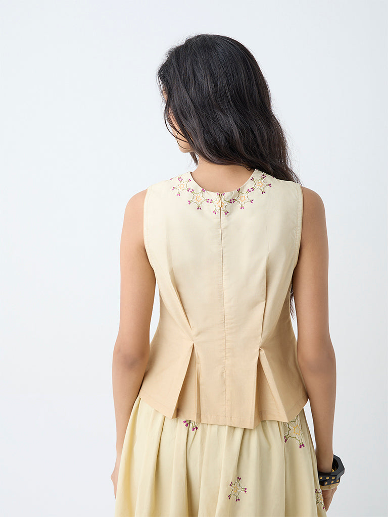 Bombay Paisley Beige Embroidered Cotton Peplum Top