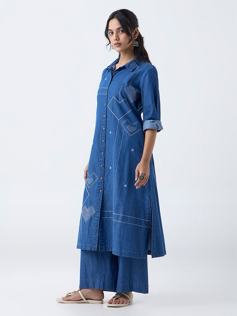 Utsa Blue Cargo-Style Denim Ethnic Pants