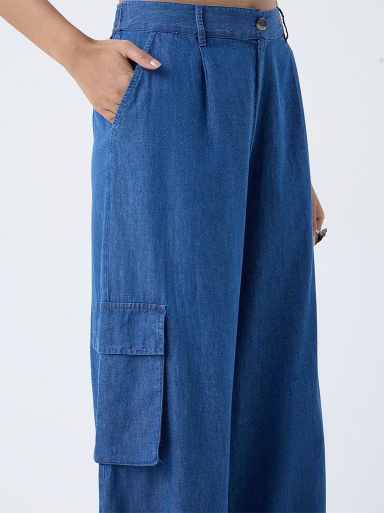 Utsa Blue Cargo-Style Denim Ethnic Pants