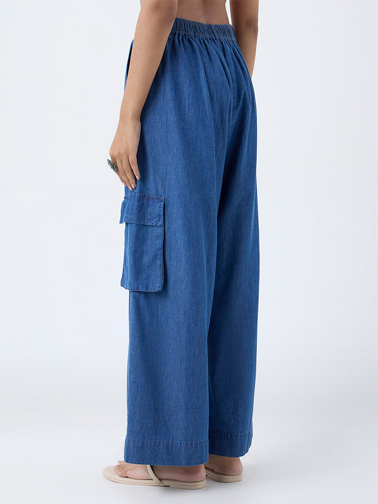 Utsa Blue Cargo-Style Denim Ethnic Pants