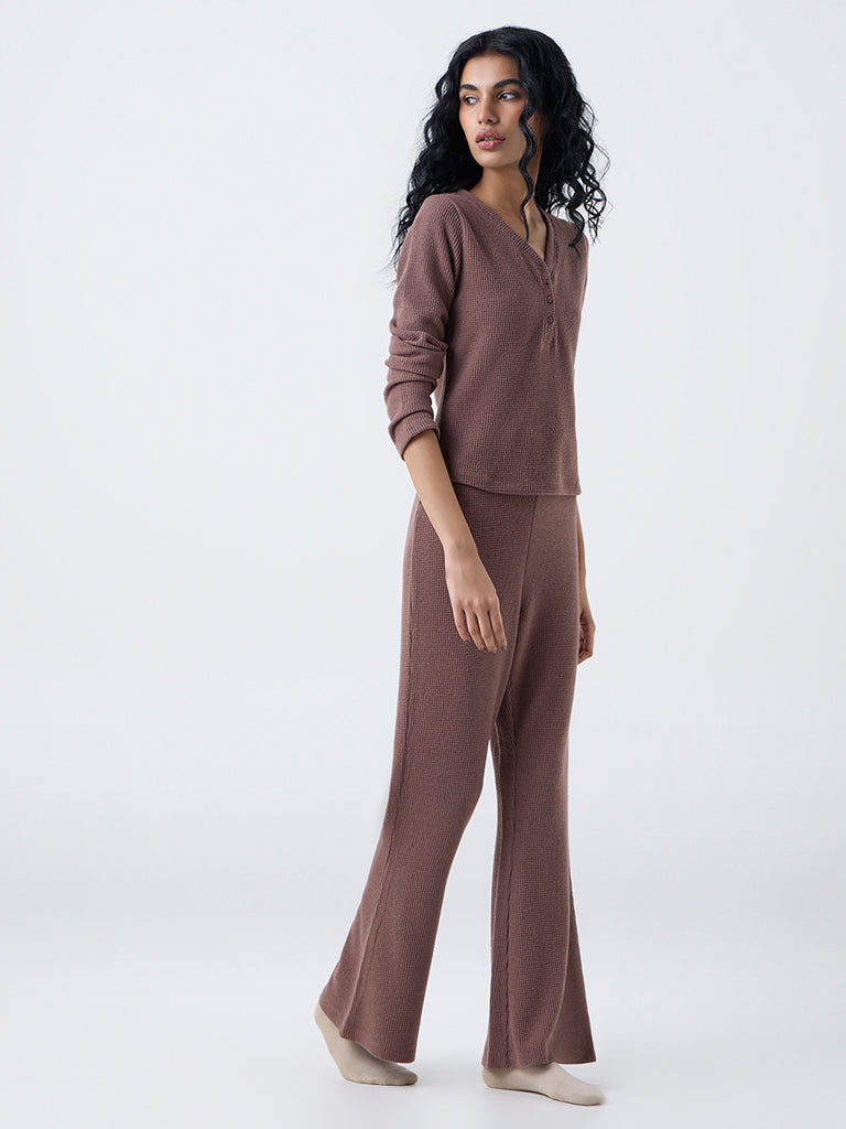 Superstar Brown Waffle-Textured Top