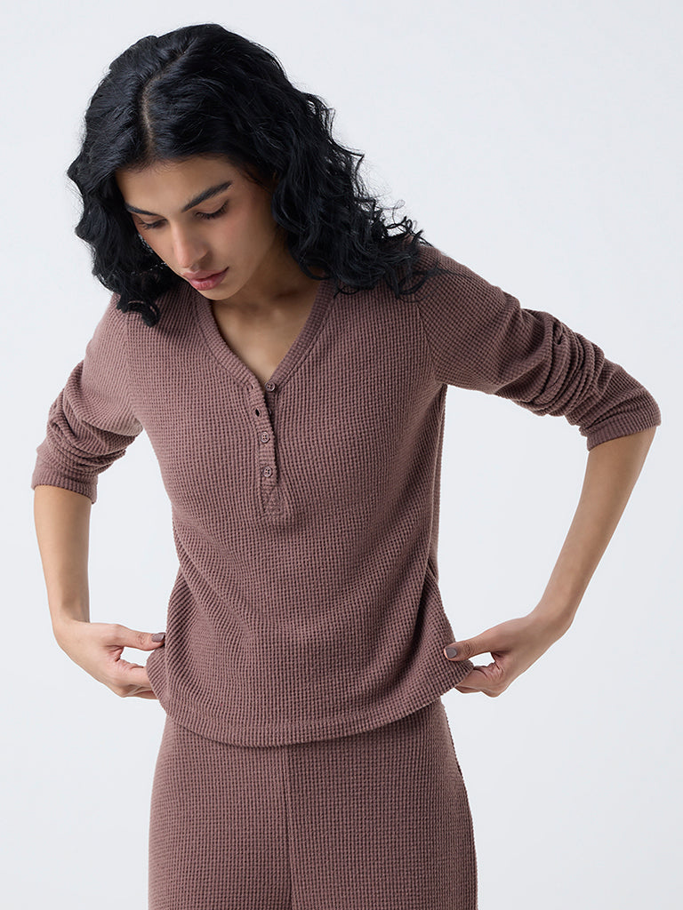 Superstar Brown Waffle-Textured Top