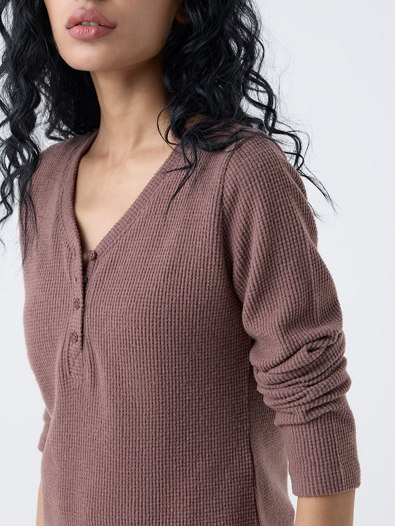 Superstar Brown Waffle-Textured Top