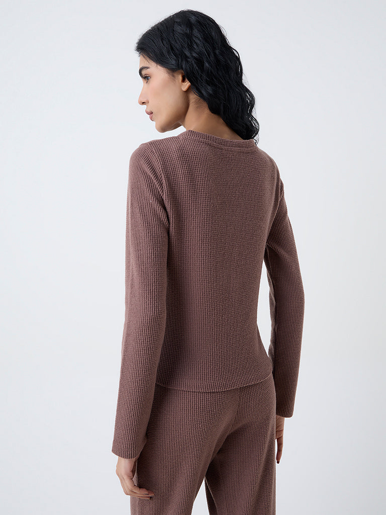 Superstar Brown Waffle-Textured Top