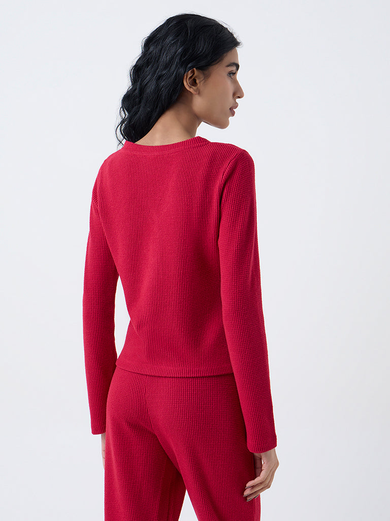 Superstar Red Waffle-Textured Top
