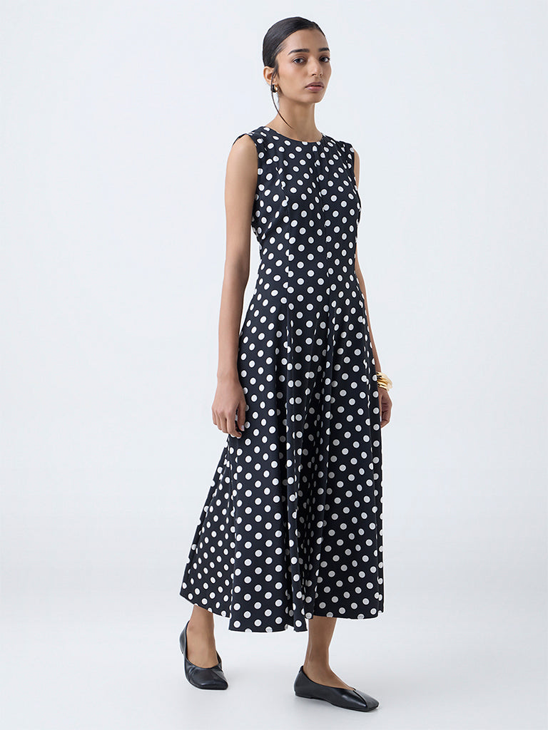 Wardrobe Black Polka Dotted A-Line Dress