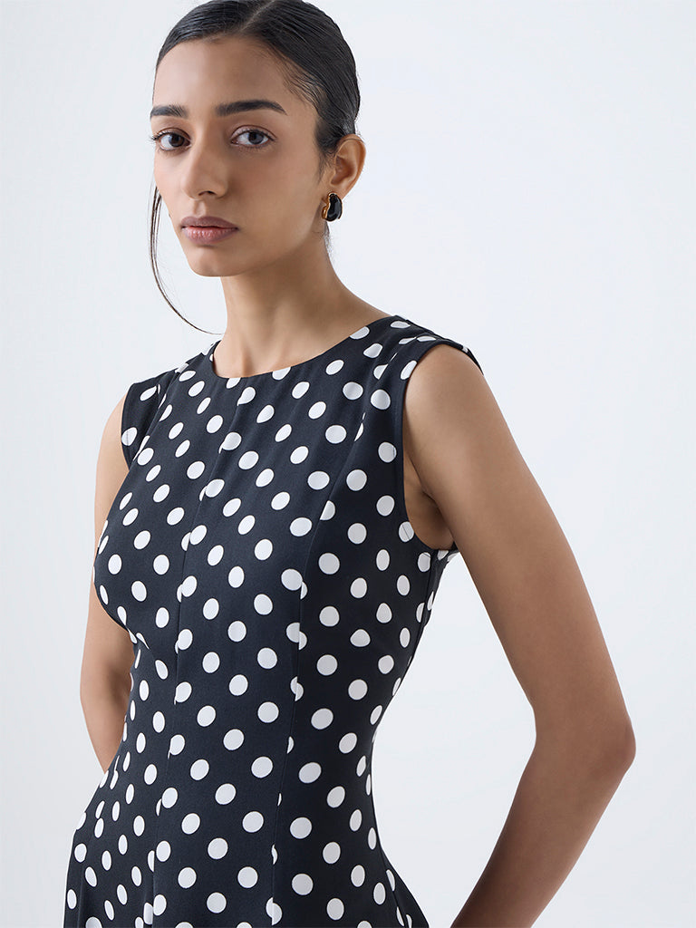 Wardrobe Black Polka Dotted A-Line Dress