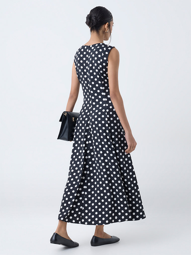 Wardrobe Black Polka Dotted A-Line Dress