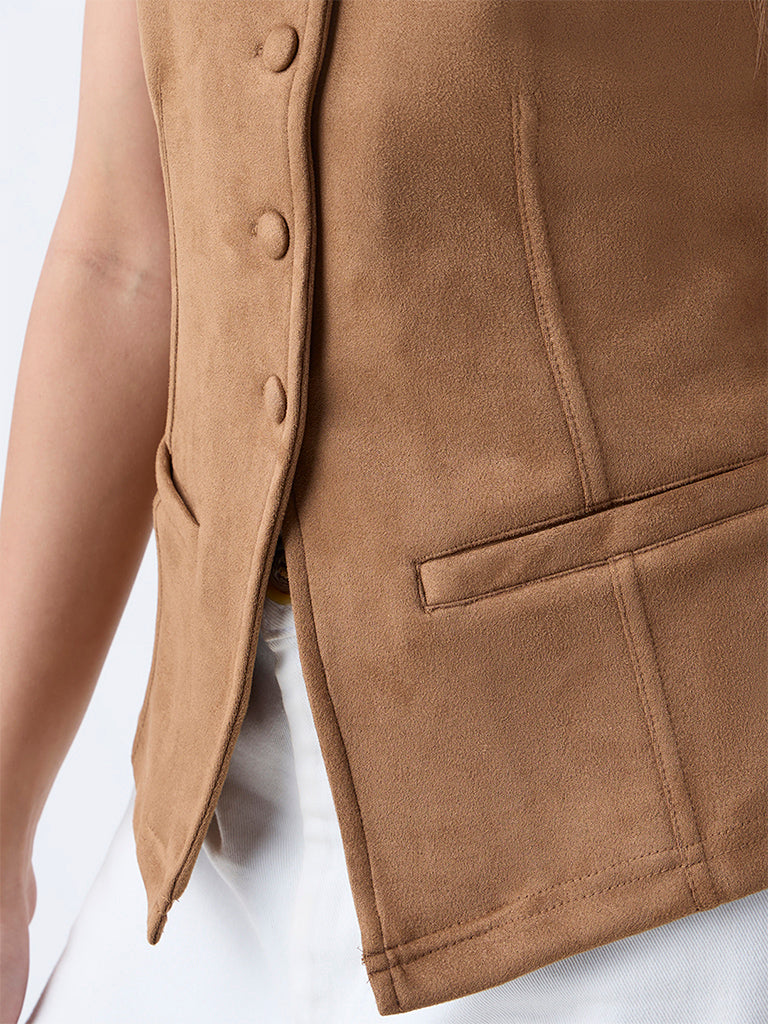 LOV Tan Faux Suede Waistcoat