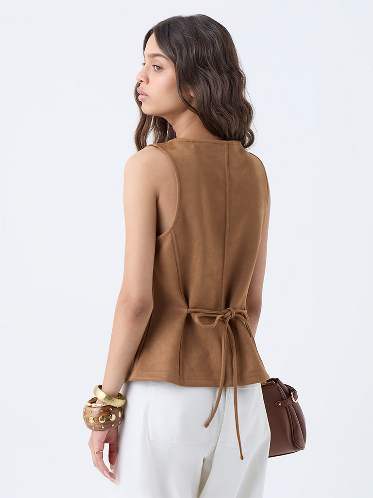 LOV Tan Faux Suede Waistcoat