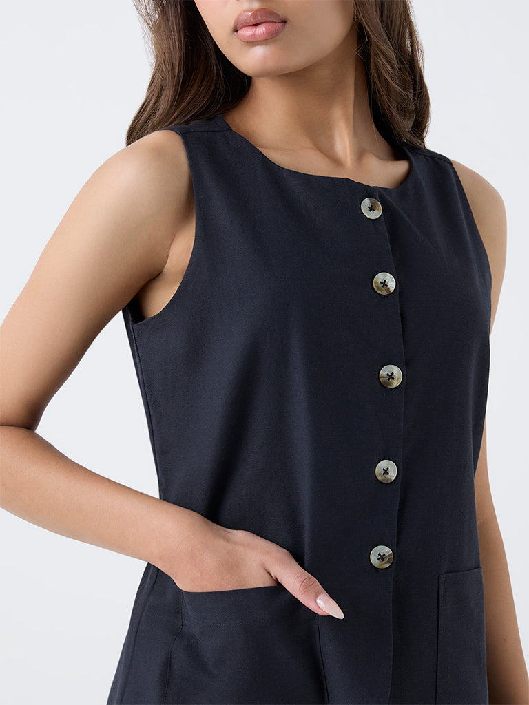 LOV Black Cotton-Blend Waistcoat