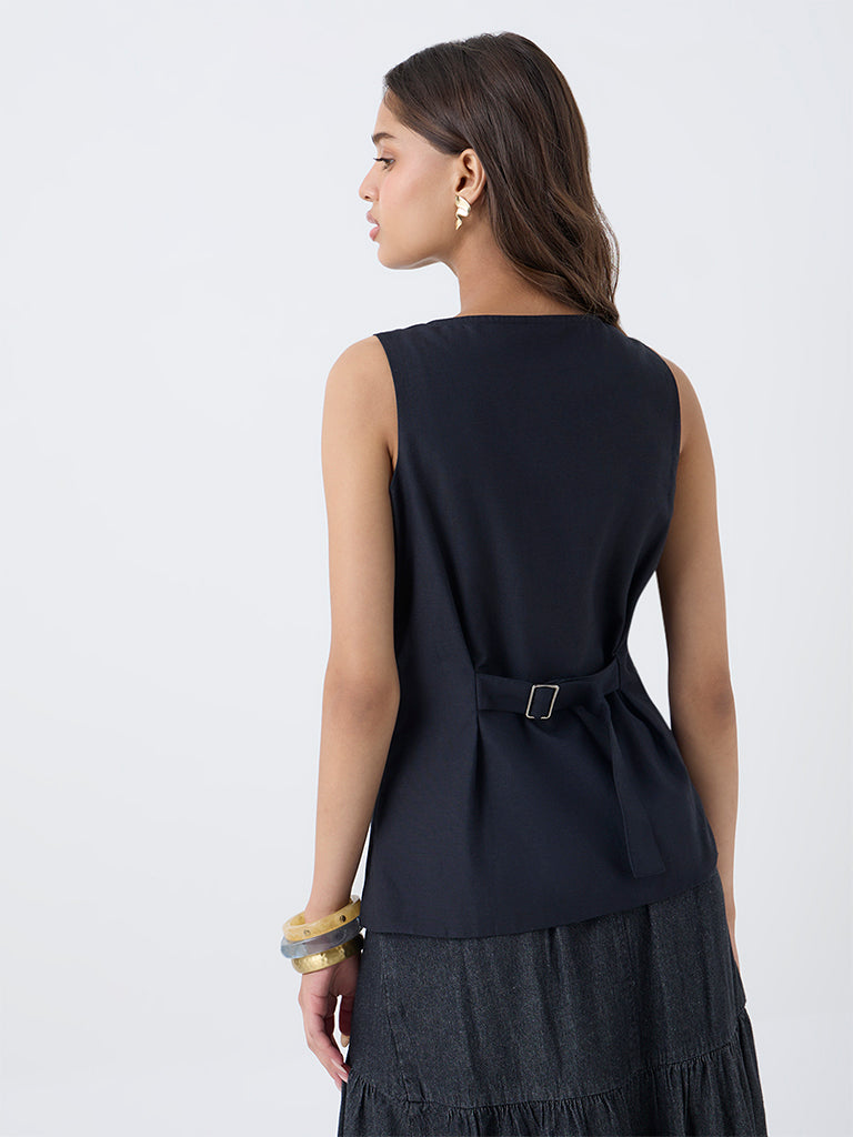 LOV Black Cotton-Blend Waistcoat
