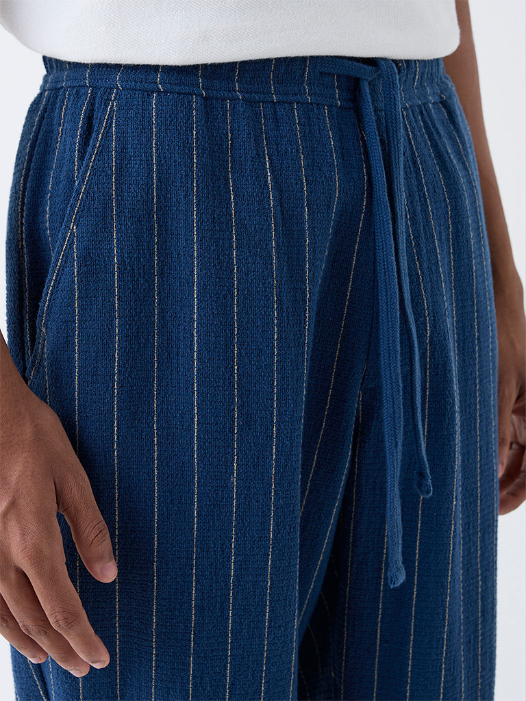 ETA Indigo Pinstriped Relaxed-Fit Mid-Rise Cotton Trousers