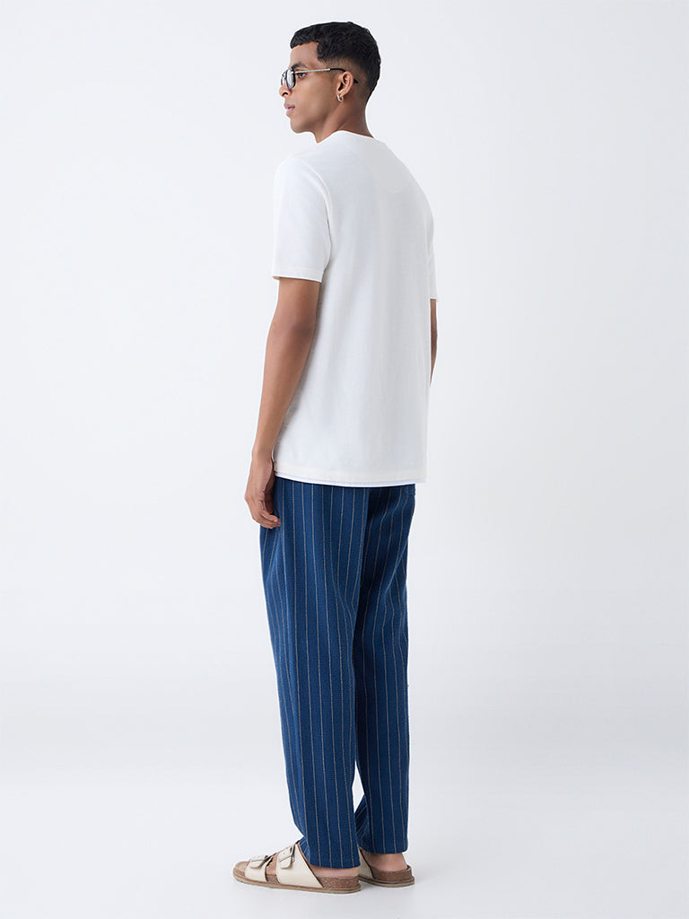 ETA Indigo Pinstriped Relaxed-Fit Mid-Rise Cotton Trousers