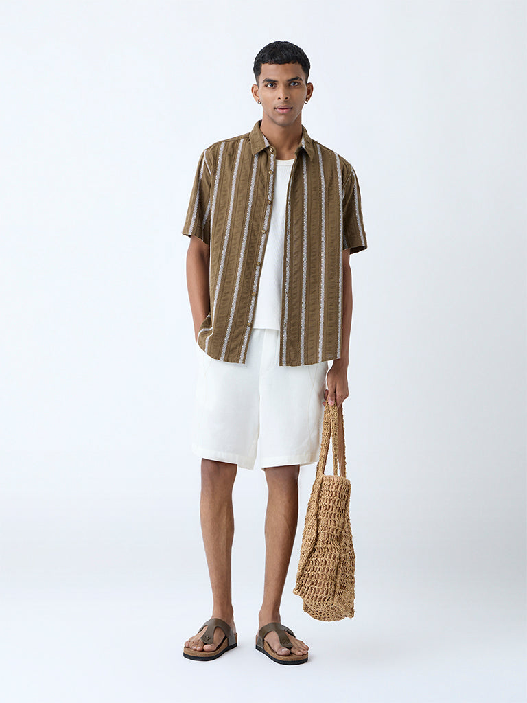 ETA White Embroidered Relaxed-Fit Mid-Rise Cotton-Blend Shorts